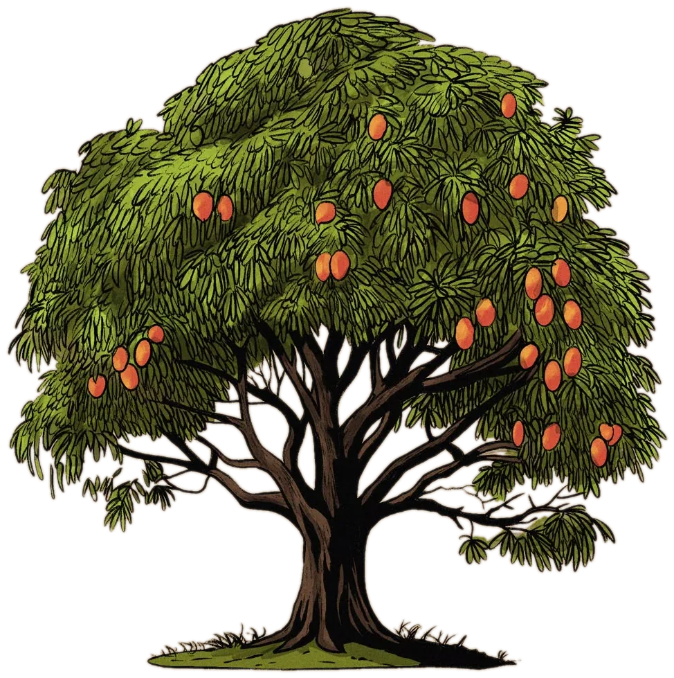 Mango tree heavy with fruit