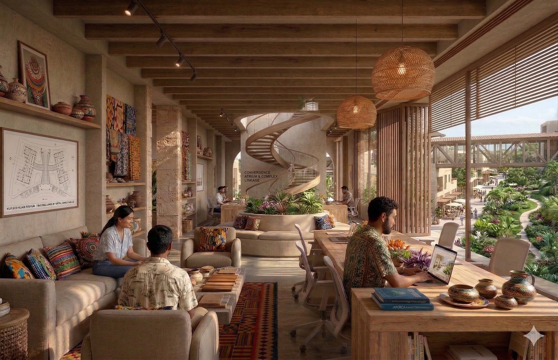 Co-working lounge with people working