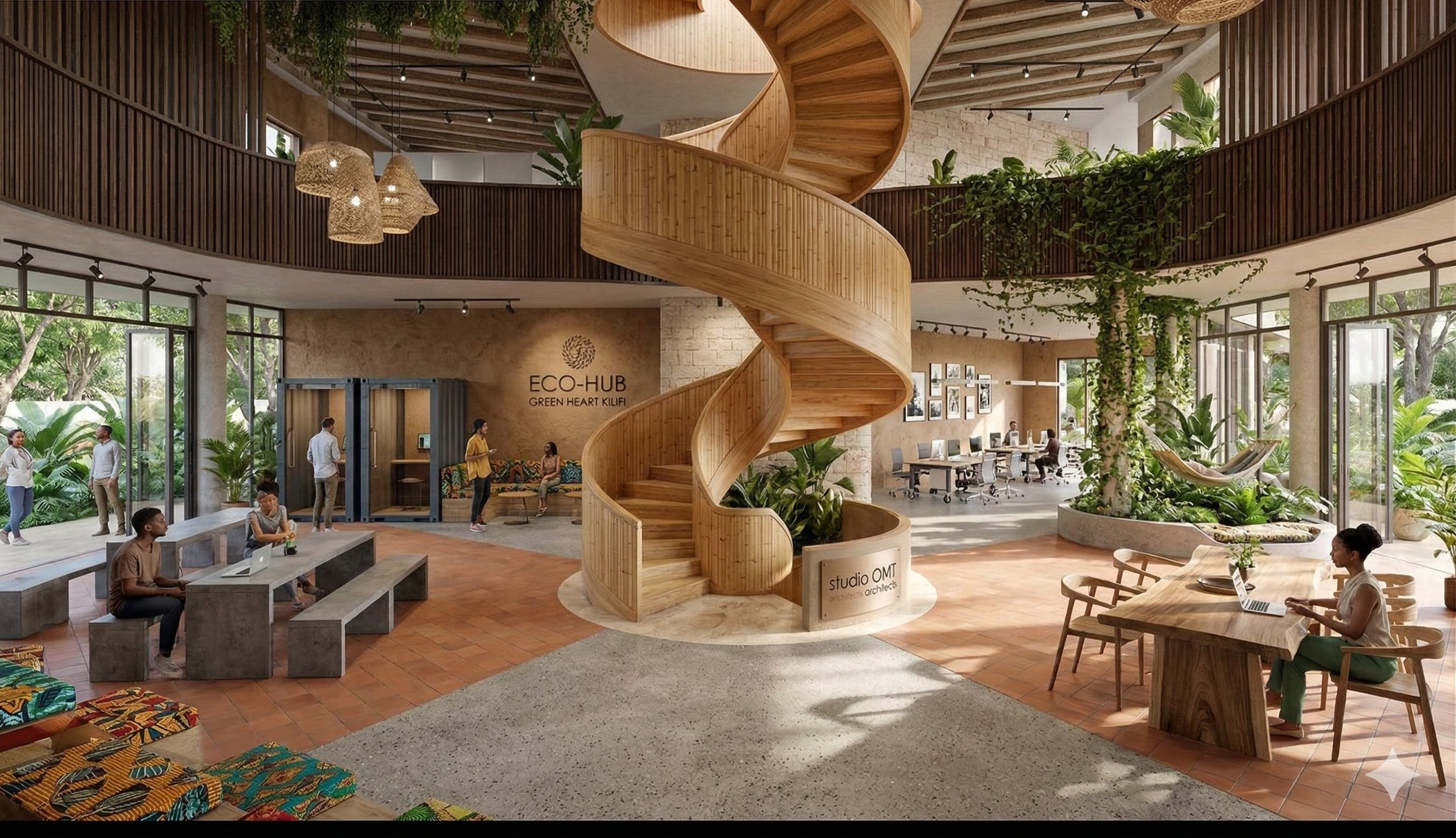 Co-working lounge with people working