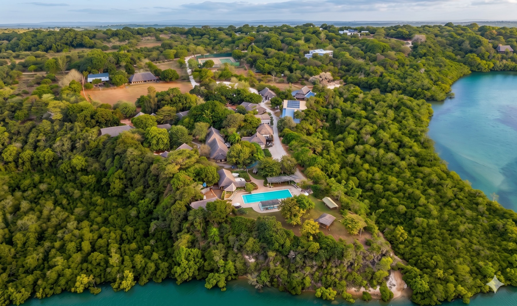 Kivukoni School from the air, on the Kilifi creek