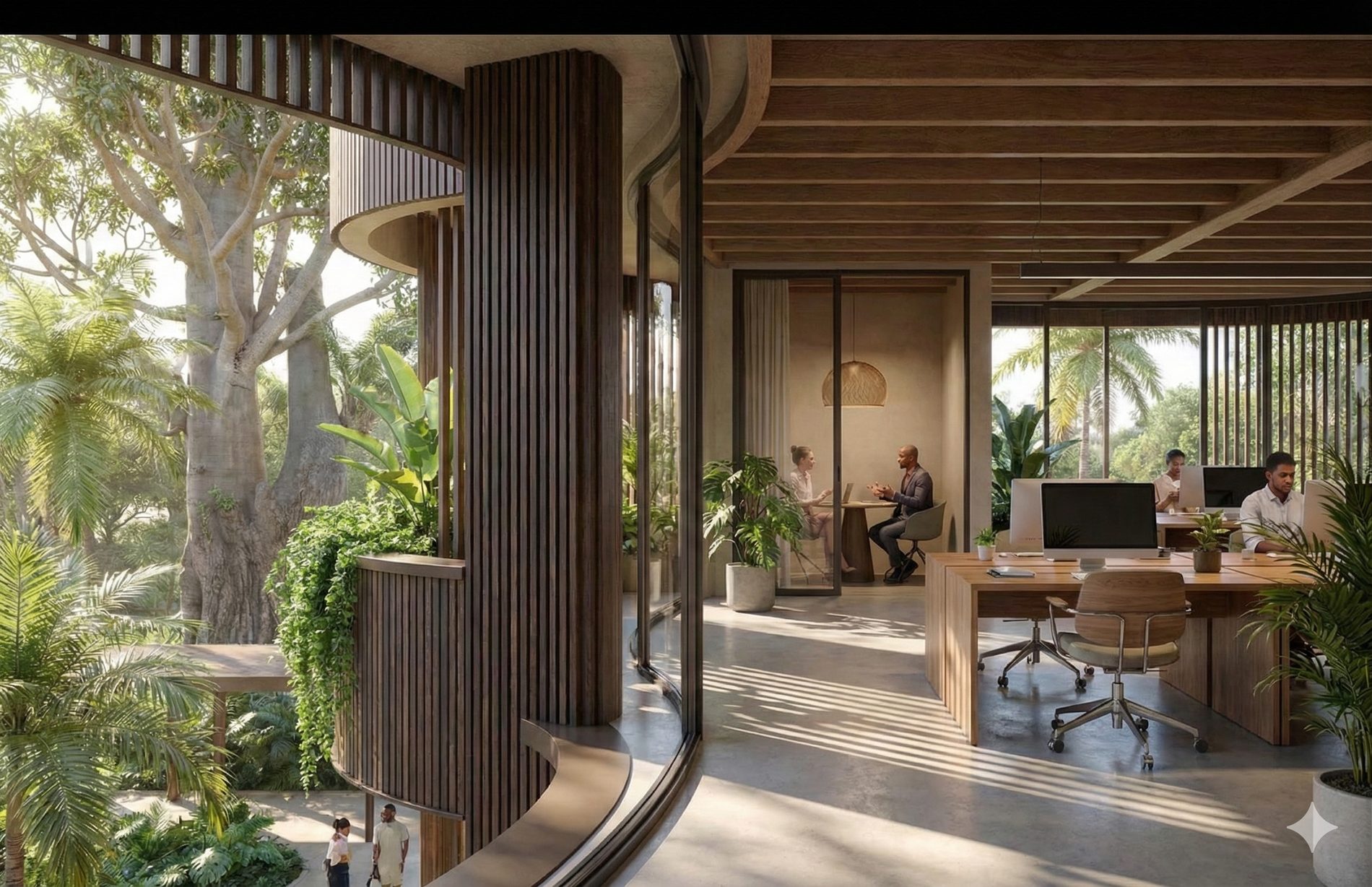 People working in the EcoHub offices